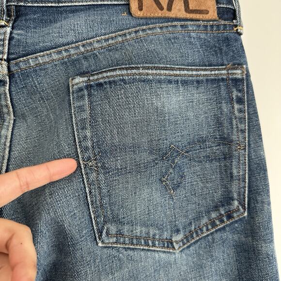 RRL Ralph Lauren Jeans Men 32x32 Selvedge Denim Low Straight USA Made Fade Whisk - Picture 8 of 16